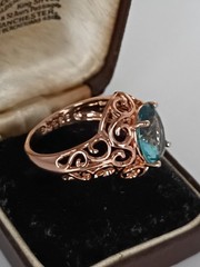 Vintage 1990-s 14 Ct Rolled Gold Aquamarine Ring Size UK R US 8.5 – Hallmarked!