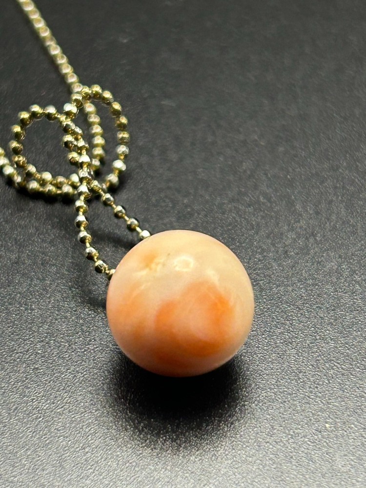 Vintage Japanese Coral Bead Pendant Necklace 11.5mm Pink Angel Skin Coral