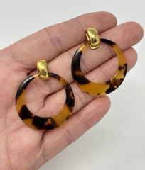 Vintage Chic NAPIER Tortoise Acrylic Resin Dangle Hoop Door Knocker Earrings