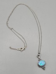 Vintage Sterling Silver 925 Italy Blue Fire Opal Charm Pendant 19″ Necklace