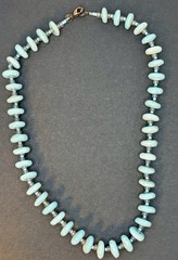 Vintage Blue Slag Custard Glass Rondelle Bead Necklace Uranium Glows Green 17″