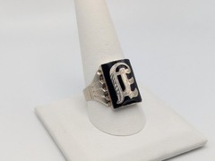 Victorian 10k A Monogram Black Onyx Ring Midnight Signet Ring. Statement Ring.