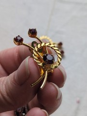 Vintage Gold Tone Garnet Rhinestone Clip On Earrings