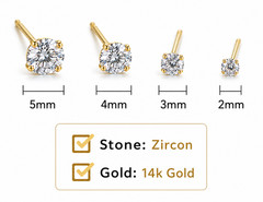 14K AU585 Gold Mini Zircon Stud Earrings Vintage 2mm Pairs