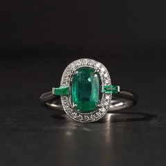 3Ct Art Deco Style Emerald Lab Created Diamond Engagement 14K White Gold FN Ring