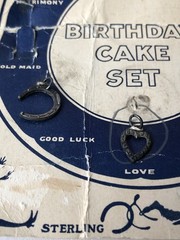 Vtg Rare Fisher Fortune Telling Birthday Cake Set (7) Sterling Silver Charms