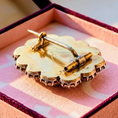 Antique Victorian Black Dot And Citrine Paste Halo Petite Gold Filled Brooch Pin