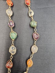 Vintage 1960s Caged Gemstone Necklace Bracelet Set Wire Wrapped Tumbled Boho MCM