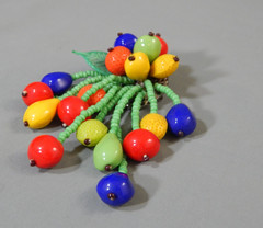 Vintage Signed Czechoslovakia Czech Glass Fruit Bead Dangle Drop Brooch Pin