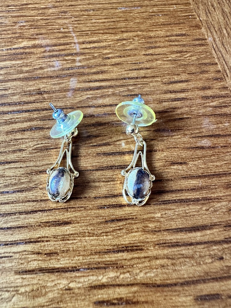 Polished Wood Cabochons in Gold Tone setting VERY LIGHT WEIGHT