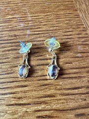 Polished Wood Cabochons in Gold Tone setting VERY LIGHT WEIGHT