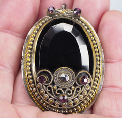 Antique brooch pin faceted Czecho Slovakia glass silver & gold mount jewelry