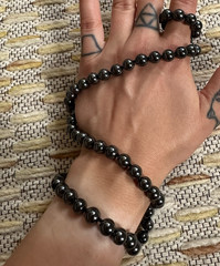 Vintage Hand Knotted Hematite Bead Single Strand Long Necklace, 1960s