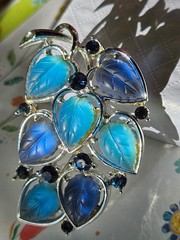 Vintage MCM Lisner Blue Leaf Lucite Rhinestone Brooch Pin Gift for Her STUNNING!