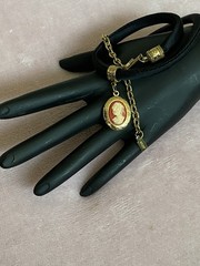 1928 Brand Cameo Choker Mini PhotoHolder Necklace Black Velour Golden Hardware