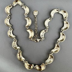 Monet Necklace Crescent Moon Wave Gold Tone Link Signed 16”