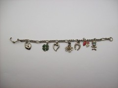 Vintage Silvertone Mix GOOD LUCK Charm Bracelet, Enamel, some made in Germany