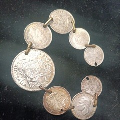 Vtg Coin Bracelet AUSTRALIA 1943-1944 FLORIN Sterling Coins 7” 8 coins silver