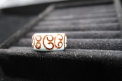 Vtg Enamel Over Acrylic Resin Ring Robin Egg Blue w/ Brown Swirl Accents Pretty