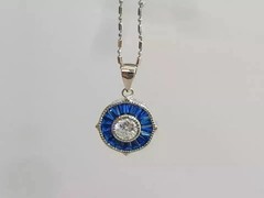 Art Deco Style Lab Created Diamond & Sapphire 14K White Gold FN Wedding Pendant