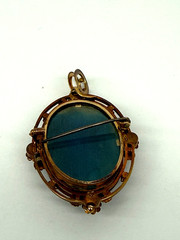Incredible Antique Hardstone Agate Cameo Brooch Pendant With Pearls 14kt