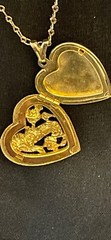 Signed1928-14k Gold Dipped Necklace W Heart Shaped Gold N Clear Crystals Locket