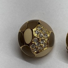 Joan Rivers Enamel Ball Stud Earrings Nude Tan Pave Crystal VTG Flat Back