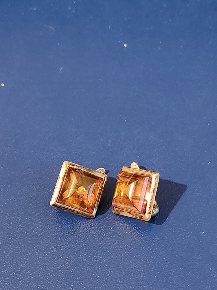 Sterling Silver Orange Stone Stud Earrings