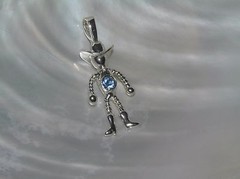 Estate SIlvertone Twist Stick Man Cowboy with Light Blue Rhinestone Pendant –