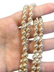 Vintage Couture Czech Republic Glass Faux Pearls 7mm Necklace Opera 54” Long!
