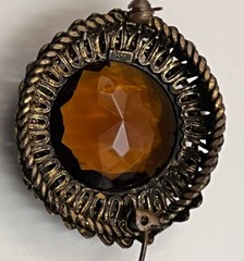 Vintage Austria Golden Brown Dark Amber Filigree Gold Tone Pin Brooch Bent Edge