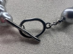 Minimalist Light Grey Glass Pearl Choker Stainless Toggle