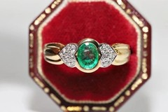 Art Deco Style 2Ct Lab Created Diamond & Emerald Engagement 14K Gold Finish Ring