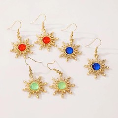 Bohemian Vintage Zinc Alloy Sun Drop Earrings with Green Stone