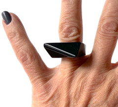 Vintage Lucite Ring 5.75 Black Asymmetrical Rectangle Modern Chunky Statement