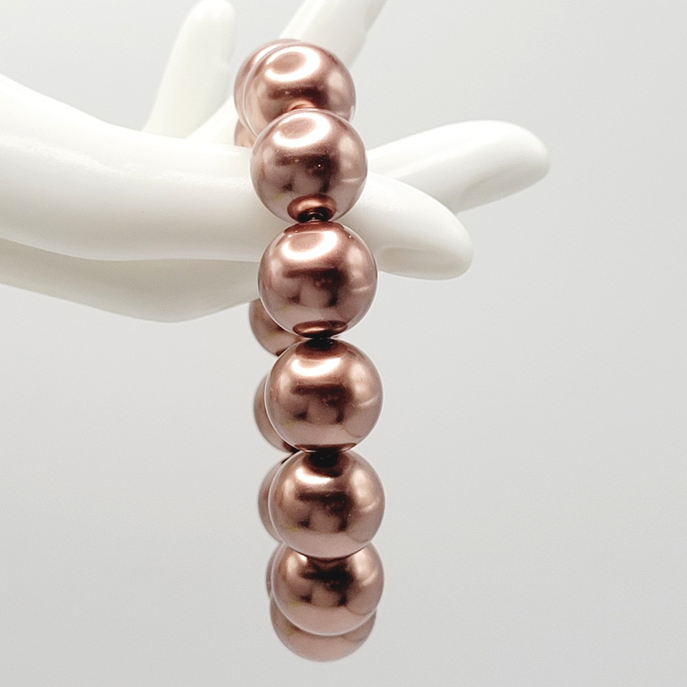 Hematite Chunky Rose Gold Coppery Metallic Hue Round Beaded Stretch Bracelet