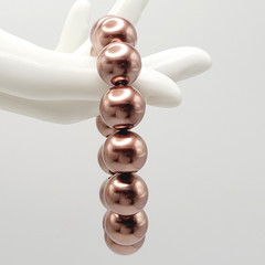 Hematite Chunky Rose Gold Coppery Metallic Hue Round Beaded Stretch Bracelet