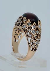 Art Nouveau Antique 14K Rose Cut Diamond and Garnet Ring