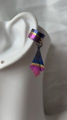 Vintage Anodized Titanium Ear Cuff, Dangle, Drop Purple Blue Yellow