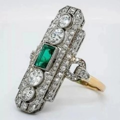 2.4Ct Art Deco Vintage Style Lab Created Emerald 14K Gold Finish Engagement Ring