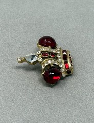 Vintage Butler & Wilson Regal Crown Crystal Brooch, Ruby Red Cabochons, England