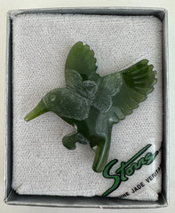 Storrs Genuine Jade Humming Bird Brooch Green Straight Pin New in Box