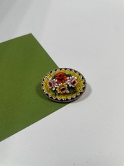 Vintage Italian Micro Mosaic Pin Brooch Flowers Roses Jewelry Italy