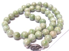 CHINESE VINTAGE Apple GREEN JADE 10mm BEAD NECKLACE, SILVER CLASP, 84 grams
