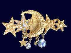 Vintage KIRKS FOLLY Celestial Moon Face Stars Brooch Pin
