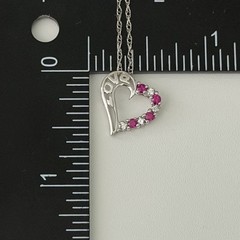 Lenox 925 Sterling Silver Vintage Ruby & CZ Open Heart Love Dainty Necklace 18″