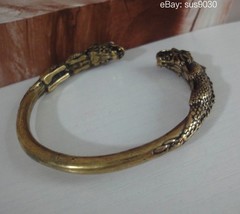 Solid Brass Double Ancient Dragons Figurine Statue Bangle 56MM