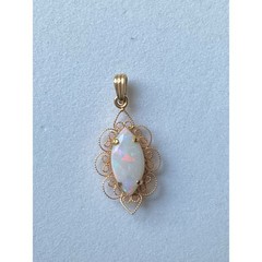 Vintage Faux Fire Opal Filigree Small Necklace Pendant Gold Tone