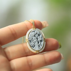 Antique style Cameo Pendant 925 Silver plated Vintage Necklace Estate Jewelry