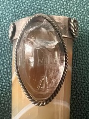 VINTAGE POLISHED CARVED STONE MANO FIGA W/STERLING GOOD LUCK CHARM PENDANT